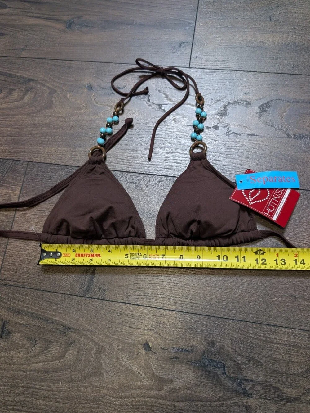 Sold Hot Kiss Y2K Brown Triangle Bikini Top with Turquoise Bead Accents Size M - Picture 4 of 7